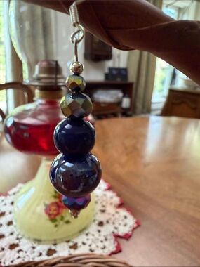 Deep Blue Bead Drop Earrings - Unbranded